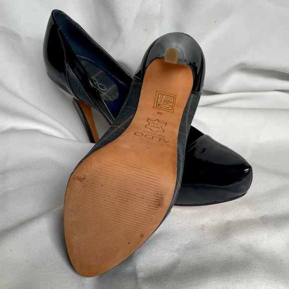 Aldo Platform Patent Leather Navy Plaid Heels BNWB SZ 8.5 (39) - Picture 9 of 12